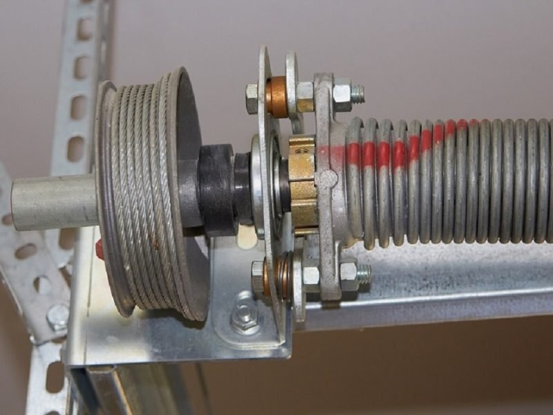 Springs tensioning the garage door mechanism,garage door mechanism with roller and cable and spring